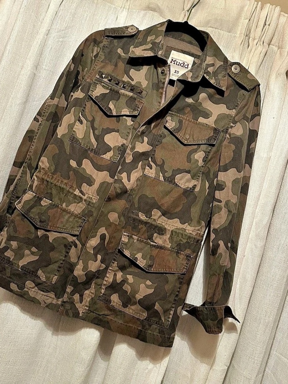 Y2K Mudd Camo Utility Jacket with Studs Green & Brown XS